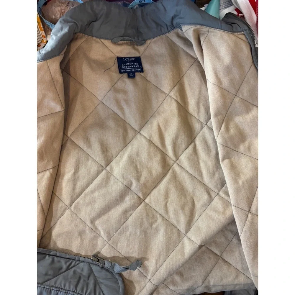 J Crew Authentic Outerwear Quilted Vest Mens‎ XL Gray Full Zip Pockets Lined